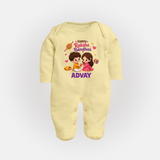 Brother-Sister Rakhi Bond Print Fullbody Suit – kids celebrating together with rakhi illustration. - PASTEL YELLOW - New Born (Chest 7.5")