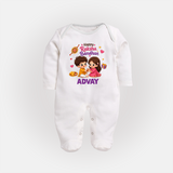 Brother-Sister Rakhi Bond Print Fullbody Suit – kids celebrating together with rakhi illustration. - WHITE - New Born (Chest 7.5")