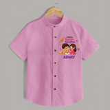 Brother-Sister Rakhi Bond Print Shirt – kids celebrating together with rakhi illustration. - BABY PINK - 0 - 6 Months Old (Chest 23")