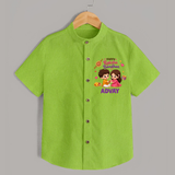 Brother-Sister Rakhi Bond Print Shirt – kids celebrating together with rakhi illustration. - LIME GREEN - 0 - 6 Months Old (Chest 23")