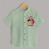Brother-Sister Rakhi Bond Print Shirt – kids celebrating together with rakhi illustration. - MINT GREEN - 0 - 6 Months Old (Chest 23")
