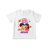 Brother-Sister Rakhi Bond Print TShirt – kids celebrating together with rakhi illustration. - WHITE - 0-5 Months Old (Chest 17")