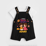 Brother-Sister Rakhi Bond Print Dungaree – kids celebrating together with rakhi illustration. - BLACK - 0 - 5 Months Old (Chest 18")