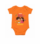 Brother-Sister Rakhi Bond Print Romper – kids celebrating together with rakhi illustration.