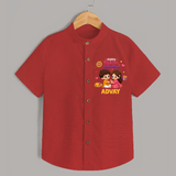 Brother-Sister Rakhi Bond Print Shirt – kids celebrating together with rakhi illustration. - RED - 0 - 6 Months Old (Chest 23")