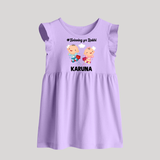 Twinning for Rakhi Print Baby Frock – two baby superheroes flying together. - LILAC - 0 - 3 Months Old (Chest 17")