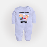 Twinning for Rakhi Print Fullbody Suit – two baby superheroes flying together. - BABY BLUE - New Born (Chest 7.5")