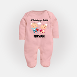 Twinning for Rakhi Print Fullbody Suit – two baby superheroes flying together. - BABY PINK - New Born (Chest 7.5")