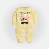 Twinning for Rakhi Print Fullbody Suit – two baby superheroes flying together. - PASTEL YELLOW - New Born (Chest 7.5")