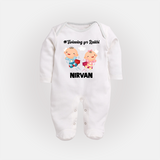 Twinning for Rakhi Print Fullbody Suit – two baby superheroes flying together. - WHITE - New Born (Chest 7.5")