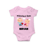 Twinning for Rakhi Print Romper – two baby superheroes flying together. - BABY PINK - New Born (Chest 14")