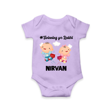 Twinning for Rakhi Print Romper – two baby superheroes flying together. - LILAC - New Born (Chest 14")