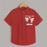 Twinning for Rakhi Print Shirt – two baby superheroes flying together. - RED - 0 - 6 Months Old (Chest 23")
