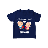 Twinning for Rakhi Print TShirt – two baby superheroes flying together. - NAVY BLUE - 0-5 Months Old (Chest 17")