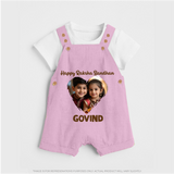 Brother Sister photo printed Dungaree – photo of two children in festive rakhi attire - BABY PINK - 0 - 5 Months Old (Chest 18")