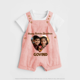 Brother Sister photo printed Dungaree – photo of two children in festive rakhi attire - PEACH - 0 - 5 Months Old (Chest 18")