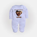 Brother Sister photo printed Fullbody Suit – photo of two children in festive rakhi attire - BABY BLUE - New Born (Chest 7.5")