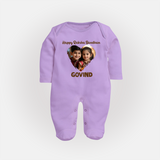 Brother Sister photo printed Fullbody Suit – photo of two children in festive rakhi attire - LILAC - New Born (Chest 7.5")