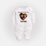 Brother Sister photo printed Fullbody Suit – photo of two children in festive rakhi attire - WHITE - New Born (Chest 7.5")