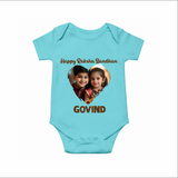 Brother Sister photo printed Romper – photo of two children in festive rakhi attire - ARCTIC BLUE - New Born (Chest 14")