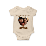 Brother Sister photo printed Romper – photo of two children in festive rakhi attire - IVORY - New Born (Chest 14")