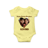 Brother Sister photo printed Romper – photo of two children in festive rakhi attire - PASTEL YELLOW - New Born (Chest 14")