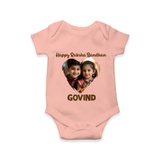 Brother Sister photo printed Romper – photo of two children in festive rakhi attire - PEACH - New Born (Chest 14")
