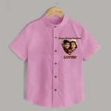 Brother Sister photo printed Shirt – photo of two children in festive rakhi attire - BABY PINK - 0 - 6 Months Old (Chest 23")