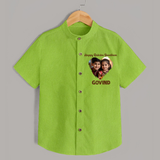Brother Sister photo printed Shirt – photo of two children in festive rakhi attire - LIME GREEN - 0 - 6 Months Old (Chest 23")