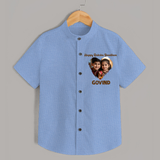 Brother Sister photo printed Shirt – photo of two children in festive rakhi attire - SKY BLUE - 0 - 6 Months Old (Chest 23")