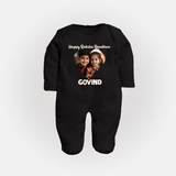 Brother Sister photo printed Fullbody Suit – photo of two children in festive rakhi attire - BLACK - New Born (Chest 7.5")