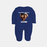 Brother Sister photo printed Fullbody Suit – photo of two children in festive rakhi attire - NAVY BLUE - New Born (Chest 7.5")