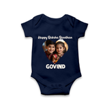 Brother Sister photo printed Romper – photo of two children in festive rakhi attire - NAVY BLUE - New Born (Chest 14")