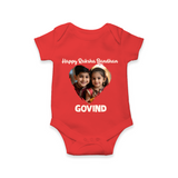 Brother Sister photo printed Romper – photo of two children in festive rakhi attire - RED - New Born (Chest 14")