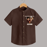 Brother Sister photo printed Shirt – photo of two children in festive rakhi attire - CHOCOLATE BROWN - 0 - 6 Months Old (Chest 23")