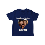 Brother Sister photo printed TShirt – photo of two children in festive rakhi attire - NAVY BLUE - 0-5 Months Old (Chest 17")