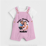Rakhi Celebration Photo Print Dungaree– photo of two children in festive rakhi attire. - BABY PINK - 0 - 5 Months Old (Chest 18")