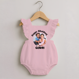 Rakhi Celebration Photo Print Romper Frock– photo of two children in festive rakhi attire. - BABY PINK - 0 - 3 Months Old (Chest 19")
