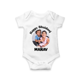 Rakhi Celebration Photo Print Romper – photo of two children in festive rakhi attire. - WHITE - New Born (Chest 14")