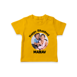 Rakhi Celebration Photo Print TShirt– photo of two children in festive rakhi attire. - CHROME YELLOW - 0-5 Months Old (Chest 17")