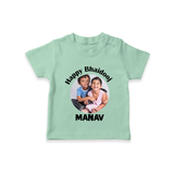 Rakhi Celebration Photo Print TShirt– photo of two children in festive rakhi attire. - MINT GREEN - 0-5 Months Old (Chest 17")