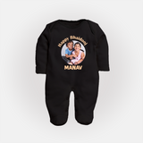 Rakhi Celebration Photo Print Fullbody Suit– photo of two children in festive rakhi attire. - BLACK - New Born (Chest 7.5")