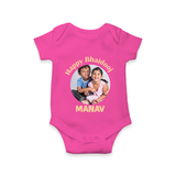 Rakhi Celebration Photo Print Romper – photo of two children in festive rakhi attire. - HOT PINK - New Born (Chest 14")