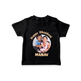 Rakhi Celebration Photo Print TShirt– photo of two children in festive rakhi attire. - BLACK - 0-5 Months Old (Chest 17")
