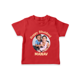 Rakhi Celebration Photo Print TShirt– photo of two children in festive rakhi attire. - RED - 0-5 Months Old (Chest 17")