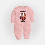 Pamper Me with Gift Rakhi Print Fullbody Suit – brother-sister gift giving illustration. - BABY PINK - New Born (Chest 7.5")