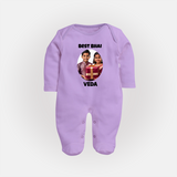 Pamper Me with Gift Rakhi Print Fullbody Suit – brother-sister gift giving illustration. - LILAC - New Born (Chest 7.5")