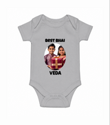 Pamper Me with Gift Rakhi Print Romper – brother-sister gift giving illustration. - GREY - New Born (Chest 14")