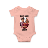 Pamper Me with Gift Rakhi Print Romper – brother-sister gift giving illustration. - PEACH - New Born (Chest 14")