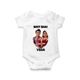 Pamper Me with Gift Rakhi Print Romper – brother-sister gift giving illustration. - WHITE - New Born (Chest 14")